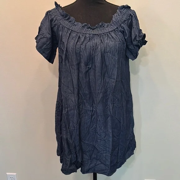 Umgee USA Women’s Size L Sundress Blue Off-Shoulder Ruffled Mini Flutter Sleeve - Picture 2 of 11